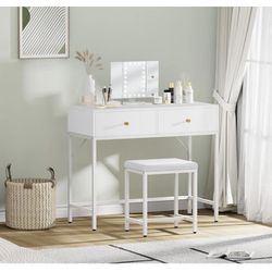 New!! Vanity Desk With Stool And Mirror