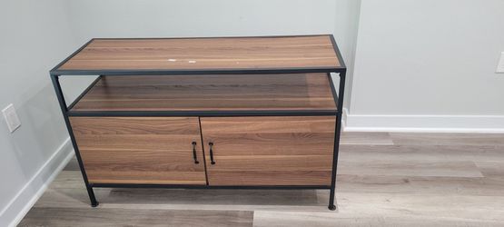 Industrial TV Stand with Cabinet and Shelf