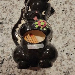 Vintage Ceramic Bathroom Skunk De Stinker Match  Holder 1950s MCM 