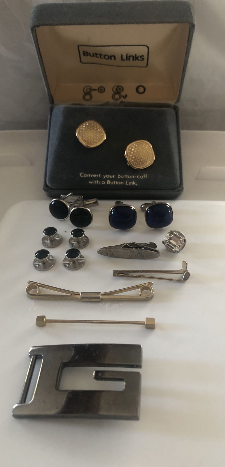 Vintage Mens Accessories Lot-Cufflinks-Tie Pins/Clips-Belt Buckle++