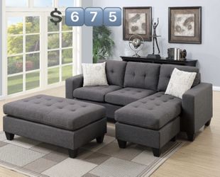 Blue/Gray Reversable Sectional Sofa 🛋 Set Chaise With Ottoman 