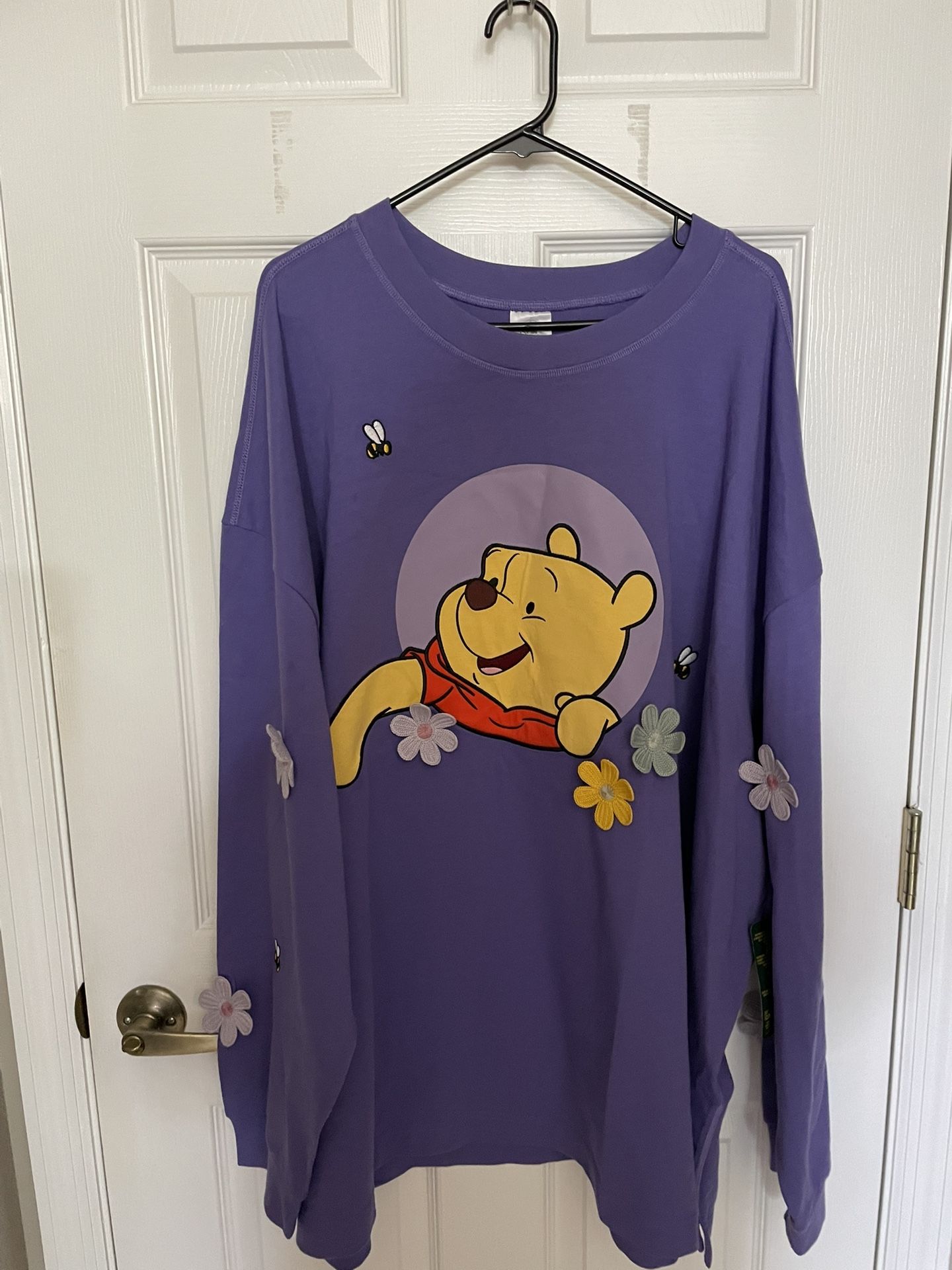 Disney 2025 Purple Winnie The Pooh Pullover Crew Neck Jumper with 3D Crocheted Flowers 
