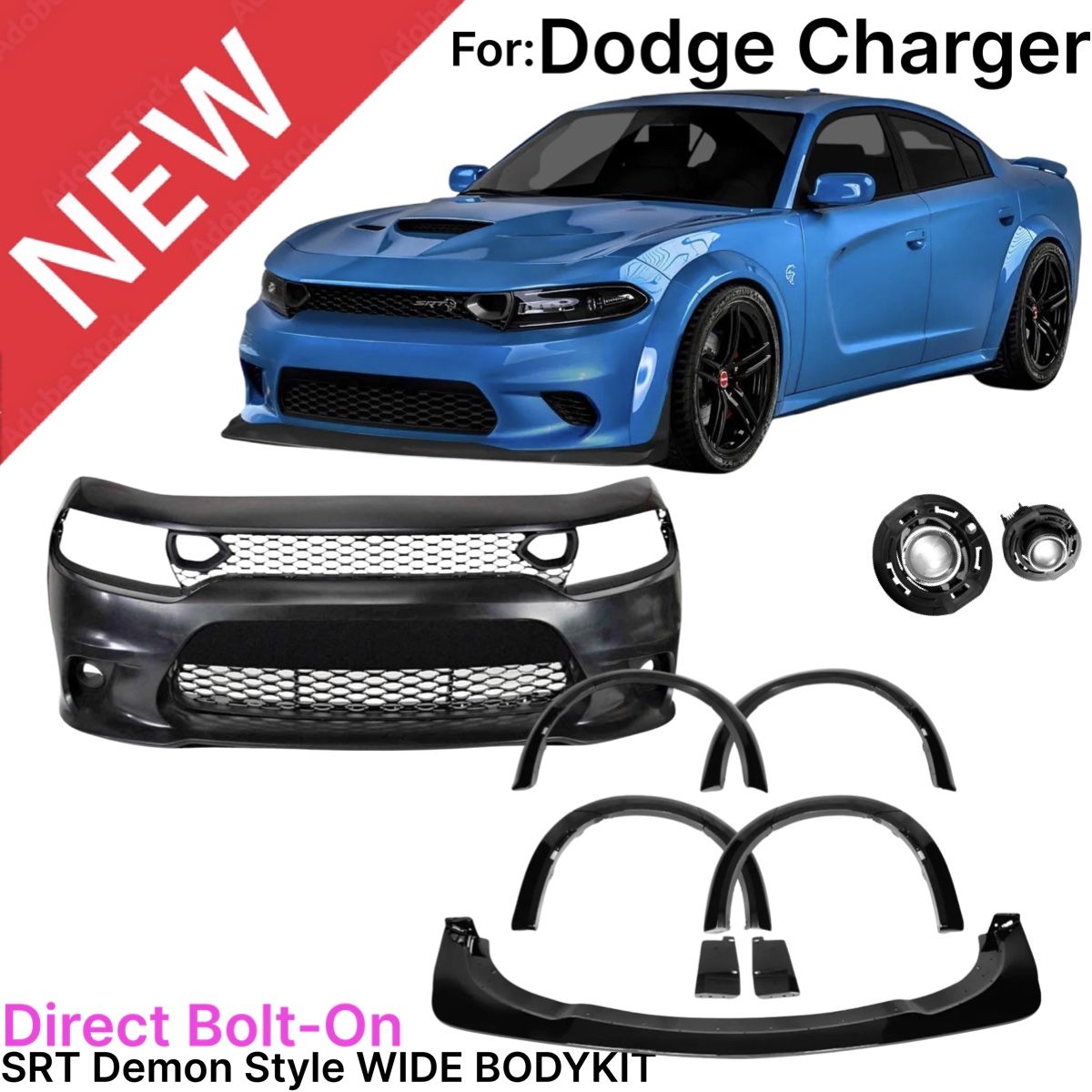Dodge Charger, Srt Hellcat Demon Widebody Kit From Bumper Fender, Flares Front Lip Fits 15-23