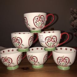 7 Dutch Wax Tea Cup Set New With Tags Christmas Mugs 