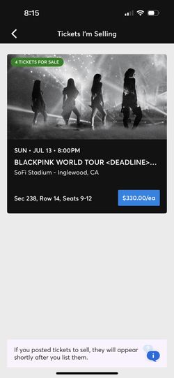 selling 5x blackpink ticket for sunday sofi show!