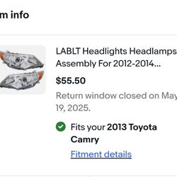 2012 - 2014 Toyota Camry Headlights