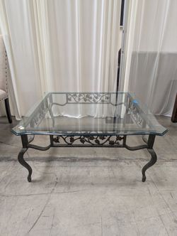 Square Glass Top Coffee Table with Scrollwork Frame