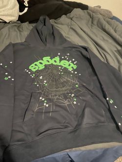 Sp5der hoodie, xL black & green with stars