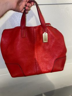 Coach Red Pebbled Leather Tote Bag