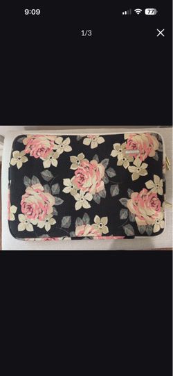 Black Rose Canvas Water-Resistant 15.6 Inch Laptop Sleeve case padded protector pink cottage core