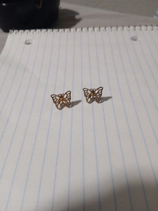 Women's 10k Solid Yellow Gold 0.5" Diamond Cut Shine Flat Butterfly Stud Earrings
