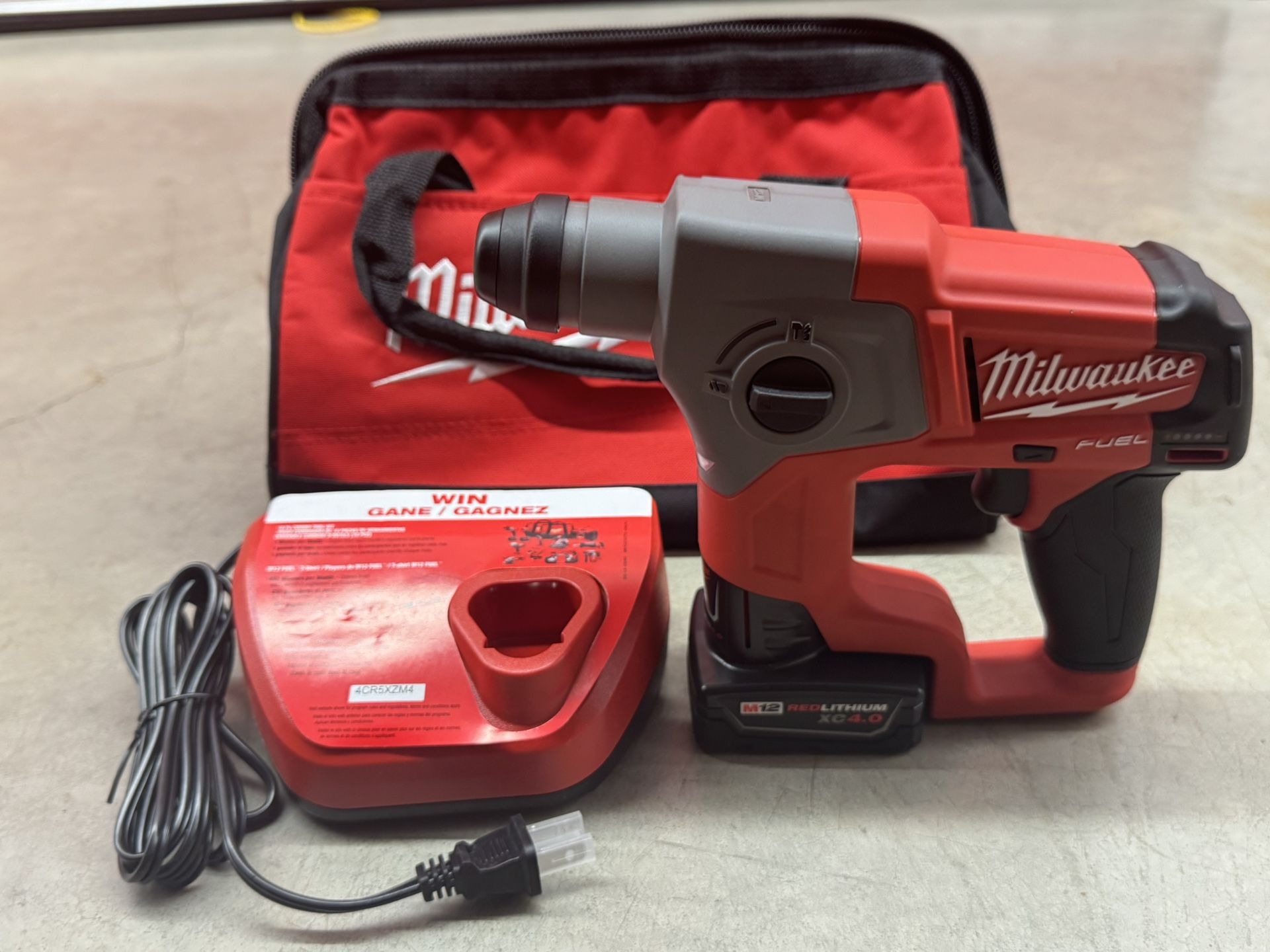 Milwaukee M12 FUEL 12V Lithium-Ion Brushless Cordless 5/8 in. SDS-Plus Rotary Hammer Kit with 4.0Ah Battery and Charger