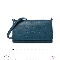 MCM Calfskin ottomar wallet on chain teal