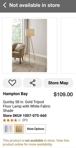 BRAND NEW NIB SEALED Hampton Bay Quinby 58 in. Gold Tripod Floor Lamp with White Fabric Shade