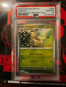 2025 POKEMON PRE EN-PRISMATIC EVOLUTIONS MASTER BALL REVERSE HOLO LEAFEON PSA 10