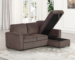 BROWN CORDUROY SLEEPER SECTIONAL STORAGE CHAISE BED SILLON CAMA 