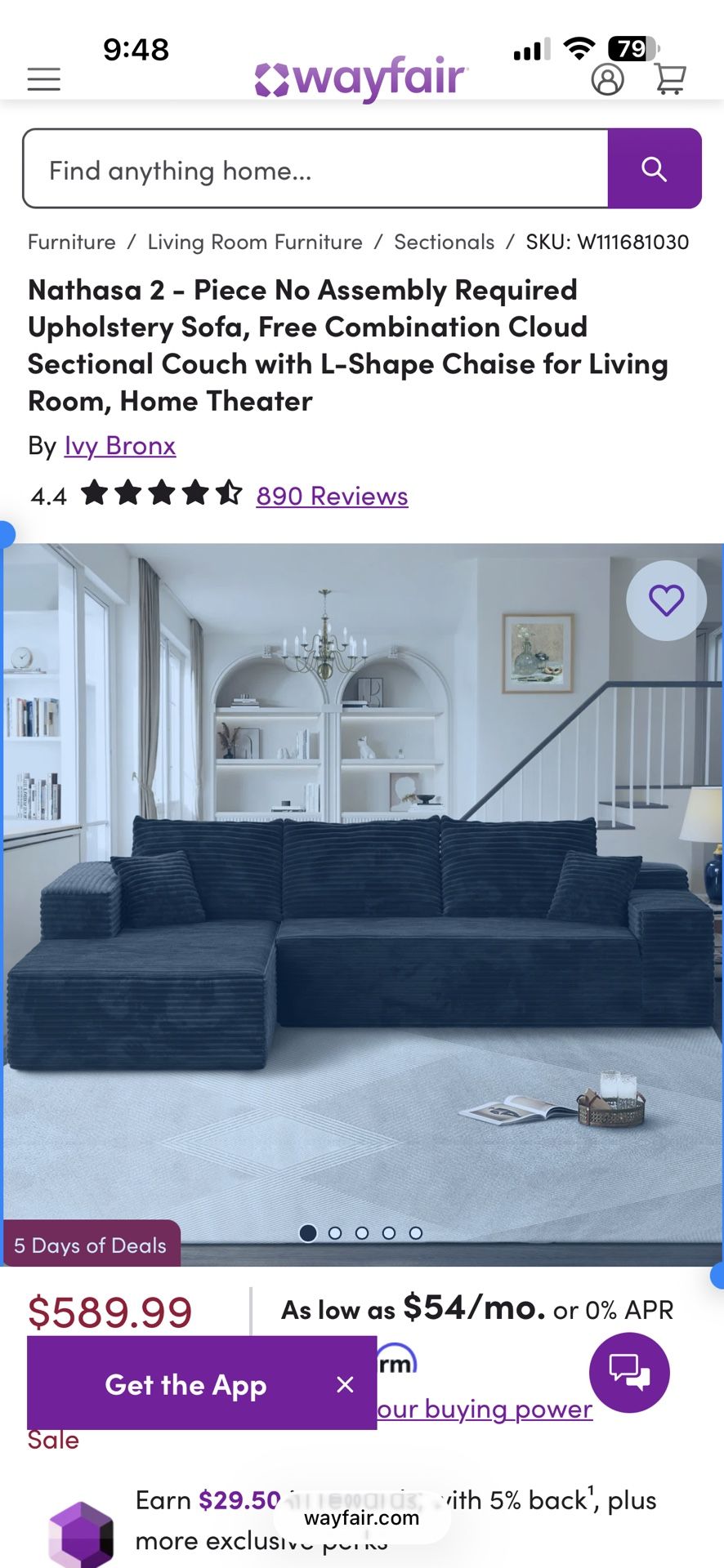 Black 2 Piece L Shape Couch