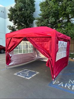 10x10 Easy Set Up Camping Canopy, Pop Up Tent with 4 Piece Sidewalls, Easy Up Canopy for Events, Parties, Gatherings, Camping, Red.