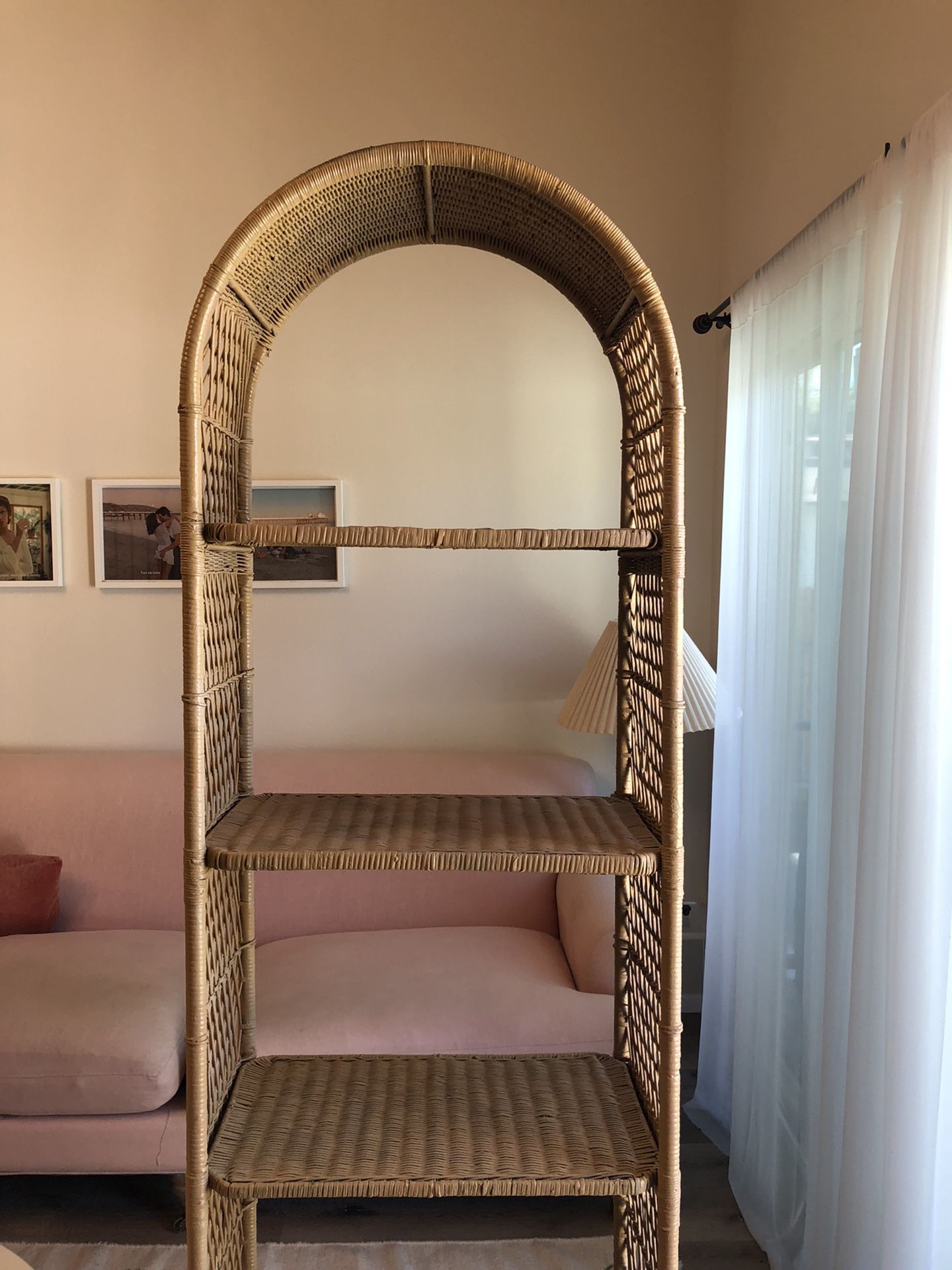 Vintage Rattan Wicker Arch Shelf
