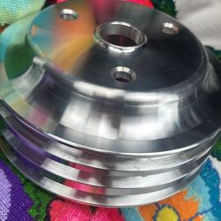 aluminum crankshaft pulley for a small block Chevy engine.  