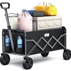Collapsible Foldable Wagon Cart 180LBS Heavy Duty Utility Beach Camp Fishing Black 