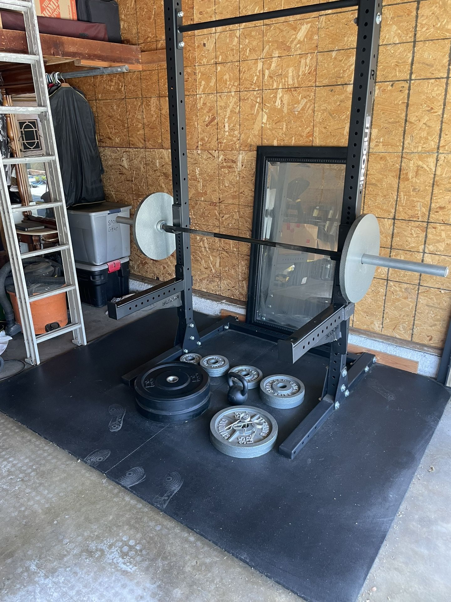 Rogue Home Gym Setup - Rack, Barbell, Weights, Bench