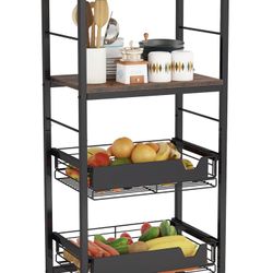 C0514 New In Box Tribesigns Kitchen Baker's Rack, 4 Tier Rolling Utility Cart with Wheels