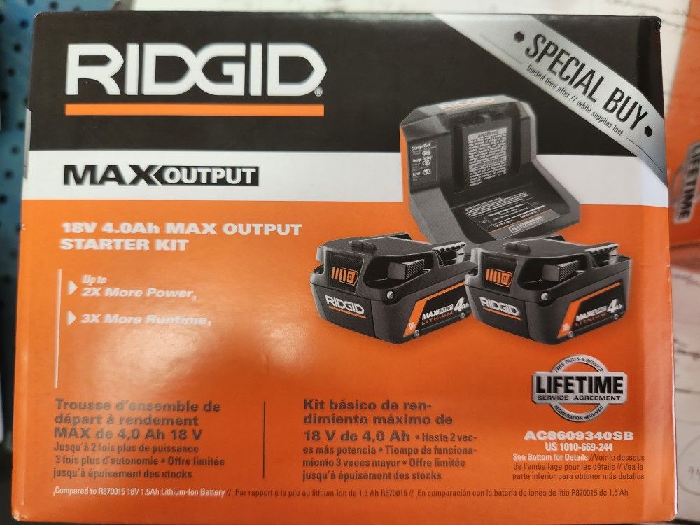 Ridgid Max 2 4.0ah Battery Kit W/ Charger