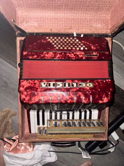 Delicia Red Pearl Piano Accordion with Case needs repair for parts !!!