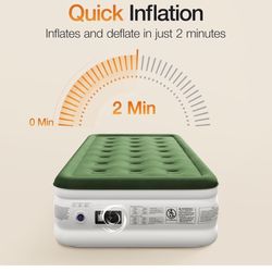 Twin Air Mattress with Built Pump, 16" Durable Blow Up Mattress Airbed, Comfortable Top Surface Inflatable Mattress for Camping Home & Portable Travel