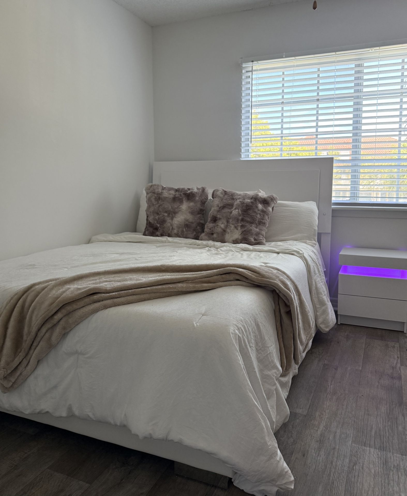 Modern Queen Bed Frame & LED Nightstand – Mattress Not Included