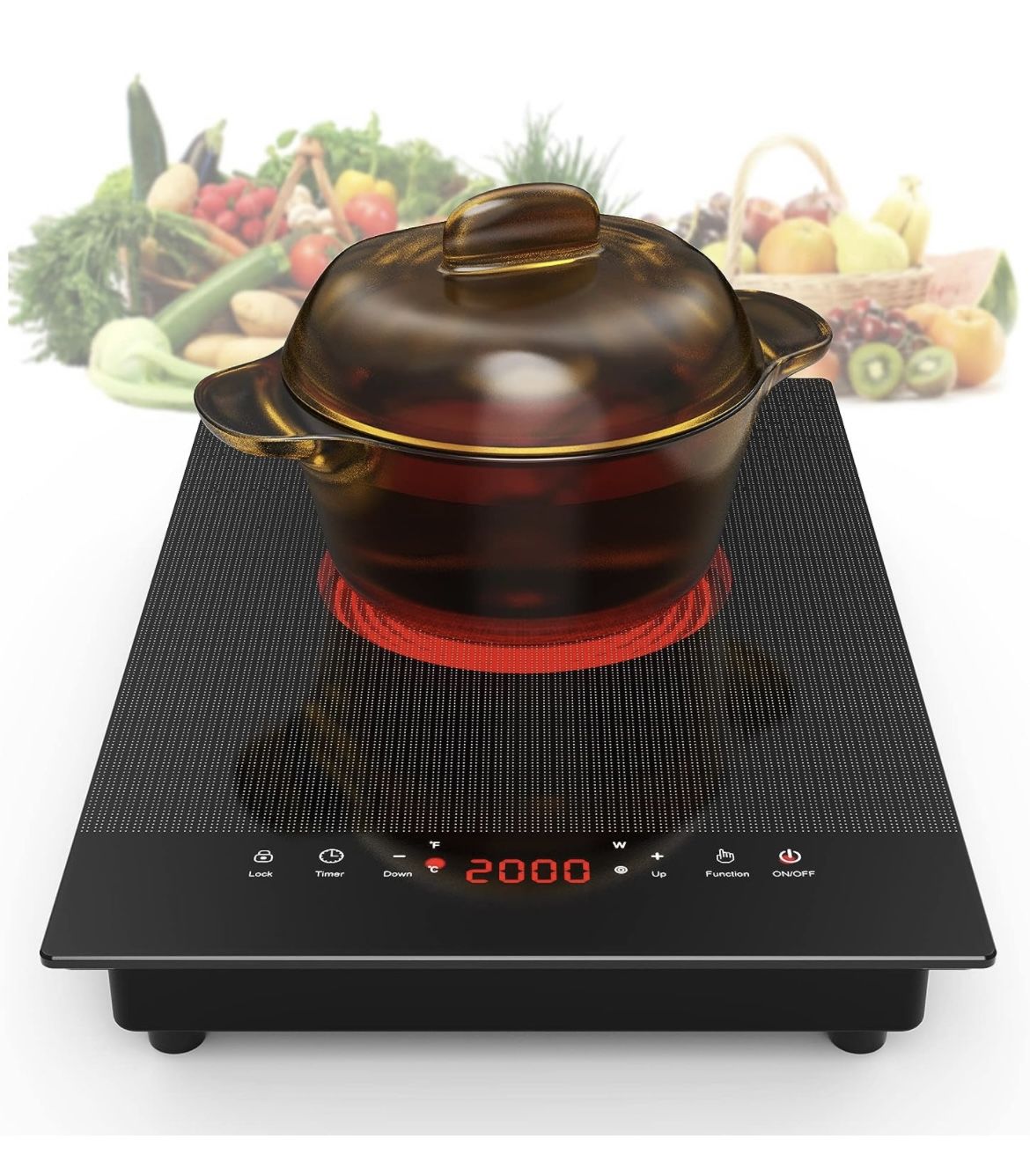 110V Electric Stove Top,Single Burner Electric Cooktop LED Touch Control,9 Power Levels, Kids Lock &Timer,Overheat Protection,2000W Portable Induction