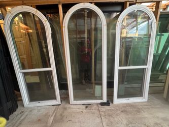 Set of 3 Arched White Vinyl Windows 30x71