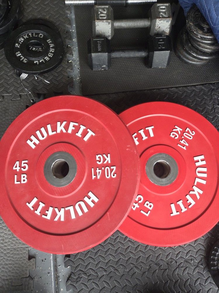45lbs Bumper Plates Olympic Size 2inch Hole Weight Plates Weightlift Excercise Workout Bench Press Deadlift Squats 