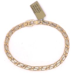 Fancy Link Chain Bracelet In Solid 14K Two-Tone Gold Size 9"