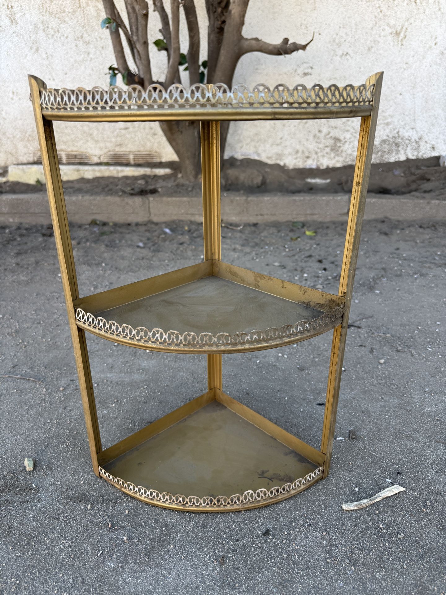 Vintage Mid Century Metal Corner Shelf