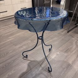RH glass round rustic coffee table