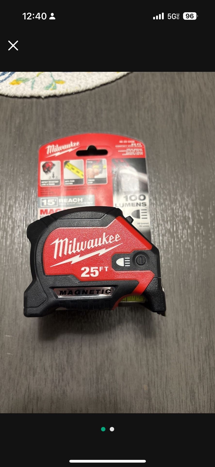 Milwaukee 48-22-0428 25' Compact Magnetic Tape Measure w/Rechargeable 100L Light
