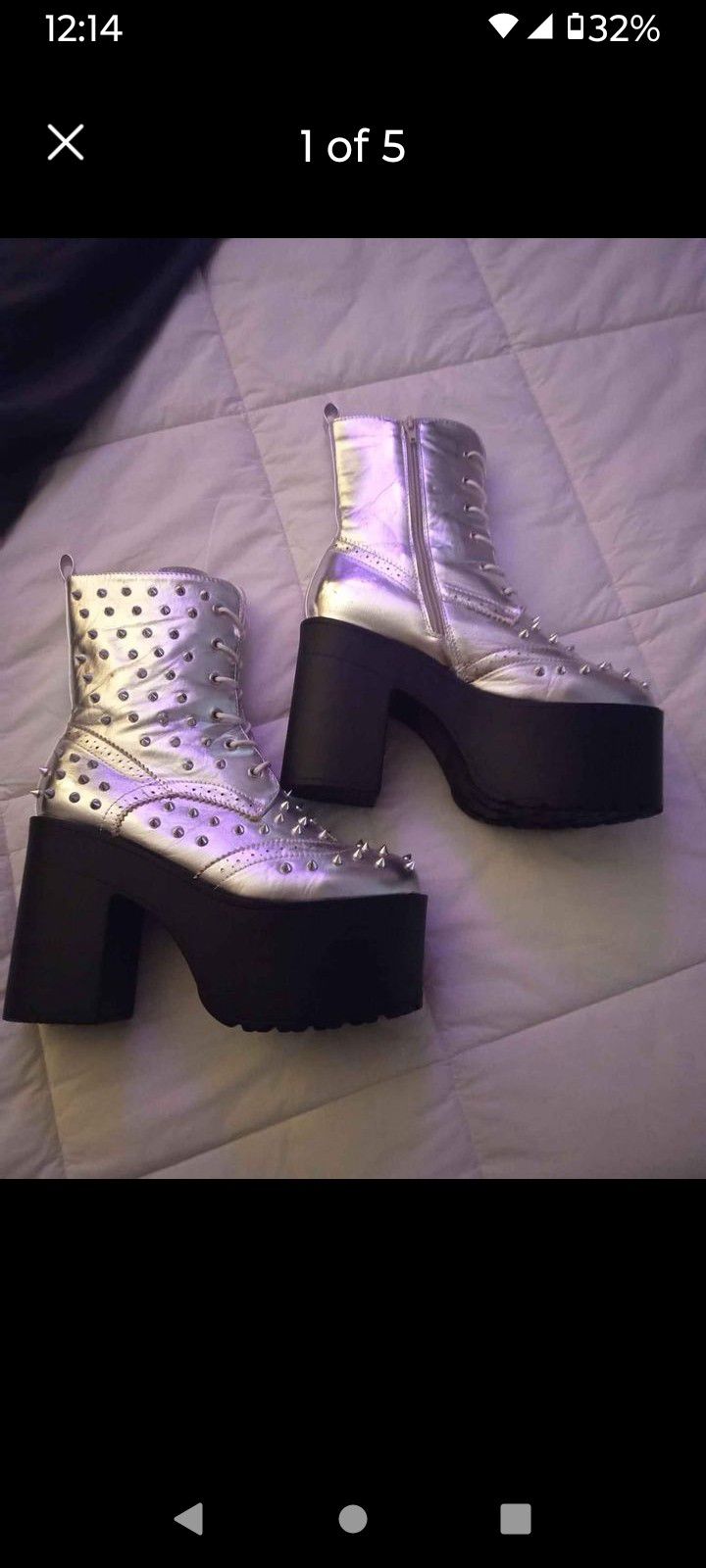 Women's Silver Spiked Platform Boots