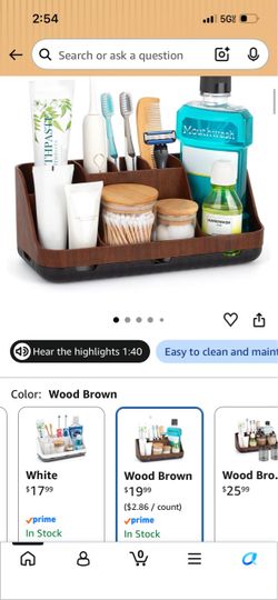 Wood Brown Bathroom Countertop Organizer