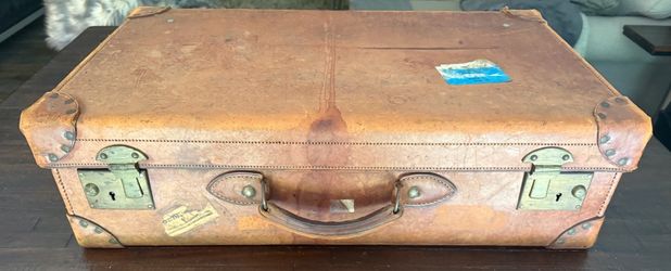 Antique English Leather Suitcase with Brass Hardware