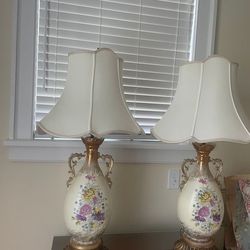 Vintage porcelain table lamps with lampshades