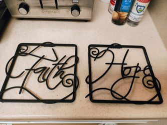 "FAITH HOPE" WROUGHT IRON PICTURES 8"x8"