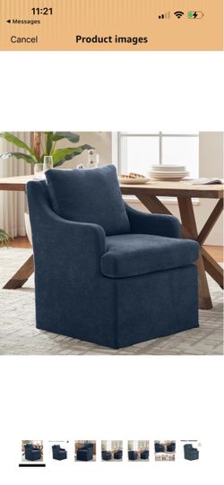 VKNOW Upholstered Dining Chairs, Dining Room Chairs with Casters Modern Rolling Dining Chairs with Armrest, Soft Chenille Fabric, Washable Cover, Easy