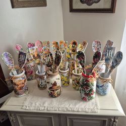 Lots of one of a kind jar and spoon sets