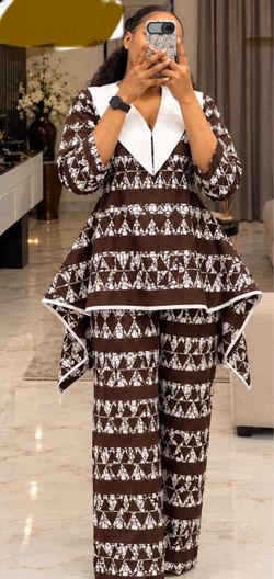 2 Pcs Printed Ankara Dress Set Top And Pant For Women Size 12-16