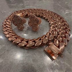 20mm - 24inch Miami Cuban Link Pink Red Rose Gold Plated Chain Necklace 18k & 14k Crab Old School Regular Lock