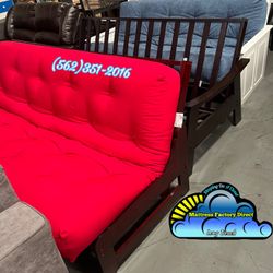 Sofá Couch New Red Wooden Futon 