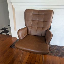 Mid-Century Modern Brown Faux Leather Accent Chair