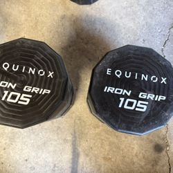 SET OF TWO 105 LBS EQUINOX   IRON GRIP DUMBBELLS IN EXCELLENT CONDITION . $500. 00  OR BEST OFFER 